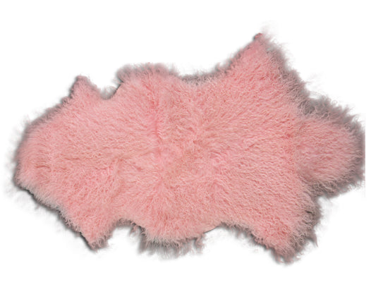 Pink Mongolian Sheep Skin Rug - Size: ~ 38 X 22 inches Tibetan Lamb