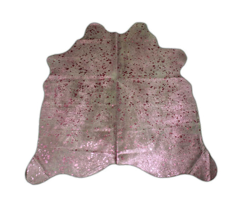 Pink Cowhide Rug Size: 6.5' X 6' Pink Metallic on Off-White Cow Hide Rug