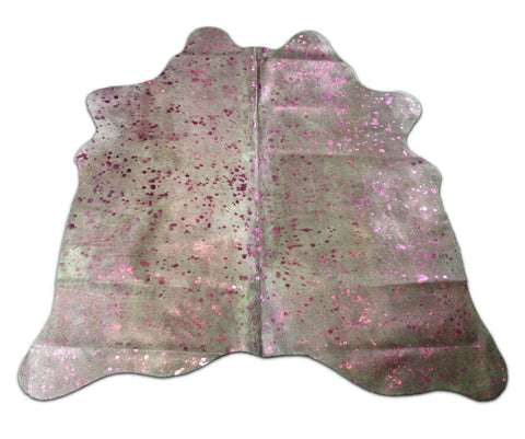 Pink Cowhide Rug Size: 6.5' X 6' Pink Metallic on Off-White Cow Hide Rug