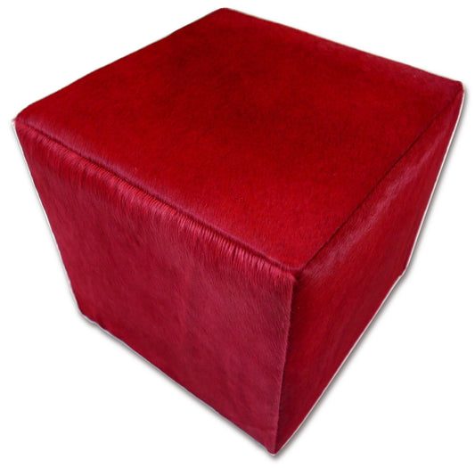 Cowhide Ottoman Cube 16X16X16" Burgundy Cowhide Dyed Red Leather Furniture