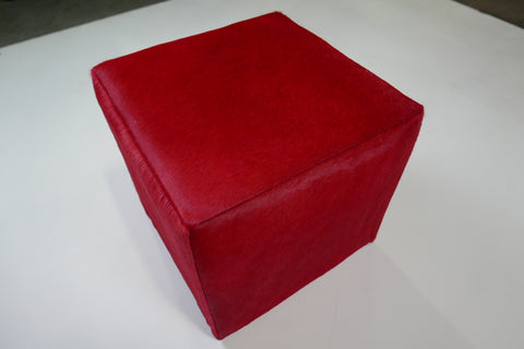 Cowhide Ottoman Cube 16X16X16" Burgundy Cowhide Dyed Red Leather Furniture