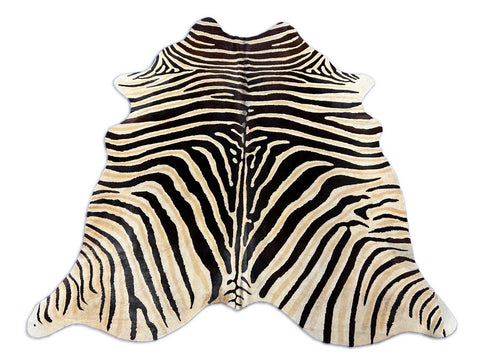 Genuine Zebra Print Cowhide Rug (inner stripes are light beige) 6.7x6 feet O-313