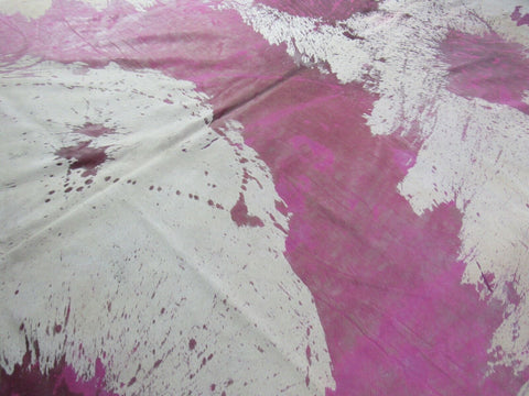 Distressed Pink Cowhide Rug Size: 9 1/4' X 7 1/2' Pink/White Acid Washed Cowhide Rug C-1250