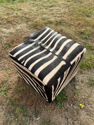 Real Zebra Skin Cube Zebra Skin Ottoman 18 H X 20 X 20" Real Zebra Upholstery