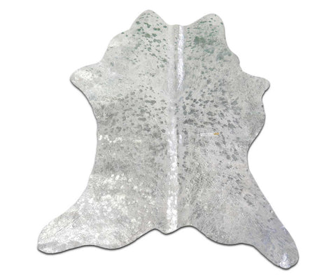 Silver Metallic Calfskin Approximate Size: 36"X 30" Silver Calf Skin Mini Cowhide Rug