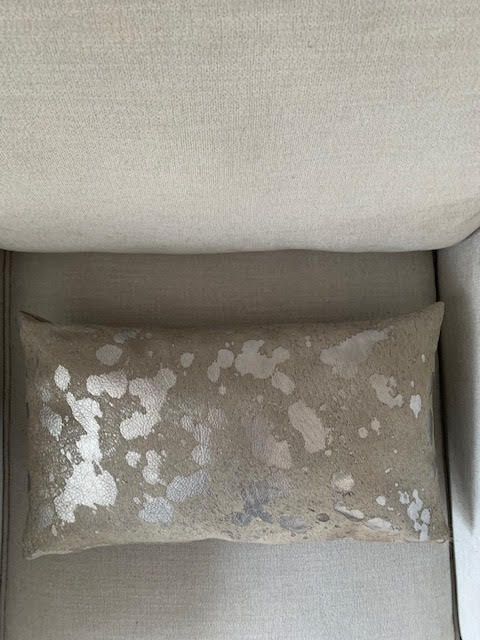 Silver Acid Washed Cowhide Pillow Cover - Lumbar - Size: 20 in x 11.5 in