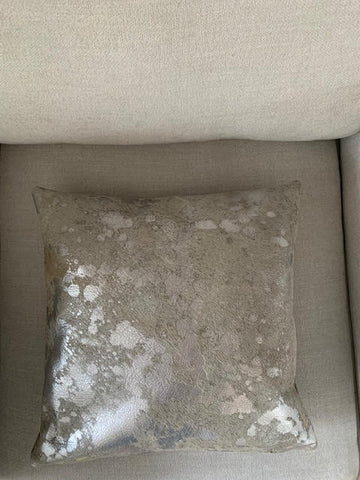 Silver Acid Washed Cowhide Pillow Cover - Square - Size: 16 in x 16 in
