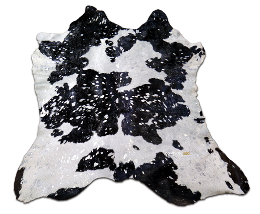 Cuir de veau métallisé Taille : environ 35" X 30" Noir et blanc avec cuir de veau argenté