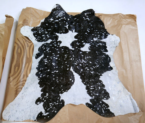 Metallic Calf Skin Size: Around 35" X 30" Black and White with Silver Calf Skin