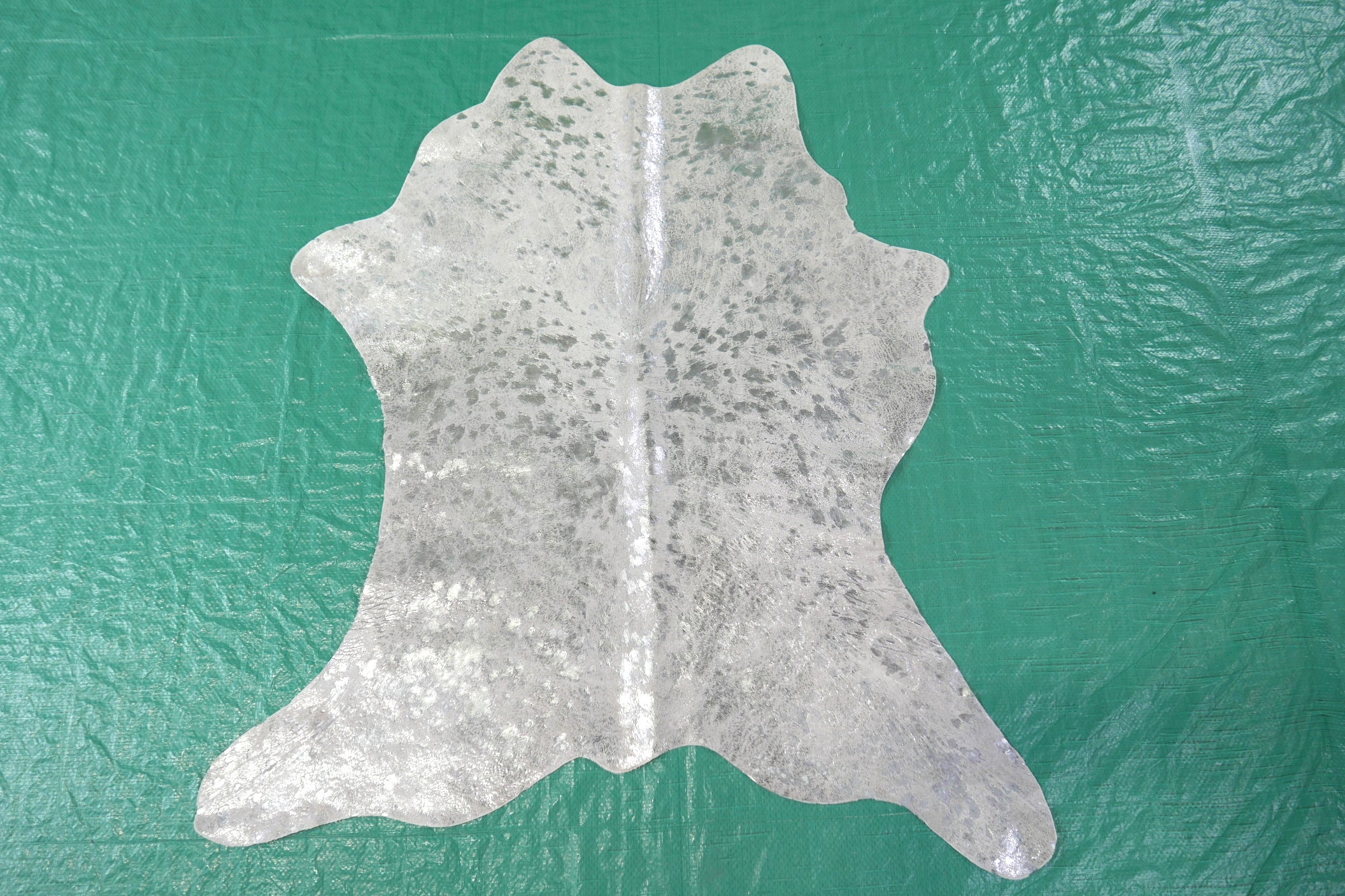 Silver Metallic Calfskin Approximate Size: 36"X 30" Silver Calf Skin Mini Cowhide Rug