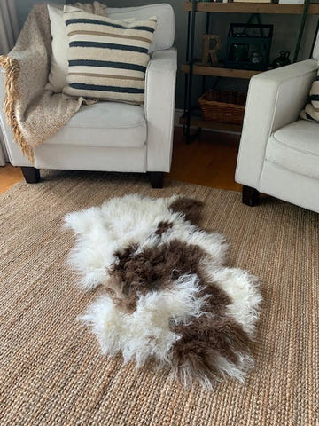 Tibetan Lamb Skin - Spotted Mongolian Sheep Skin - Brown and White Sheep Skin