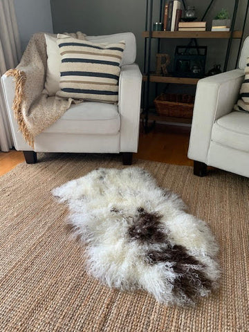 Tibetan Lamb Skin - Spotted Mongolian Sheep Skin - Brown and White Sheep Skin