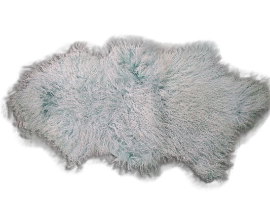 Turquoise Mongolian Sheep Skin Rug - Size: ~ 38 X 22 inches Tibetan Lamb