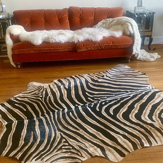 Genuine Zebra Print Cowhide Rug Average Size: 7' X 6' Black Stripes, Grey/Light Brown Inner Stripes Zebra Print Cowhide Rug