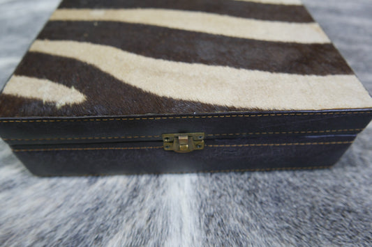 Genuine Zebra Hide Skin Leather Jewelry Box #5 Size:10.3"X 7.3"X 2.7" Zebra case